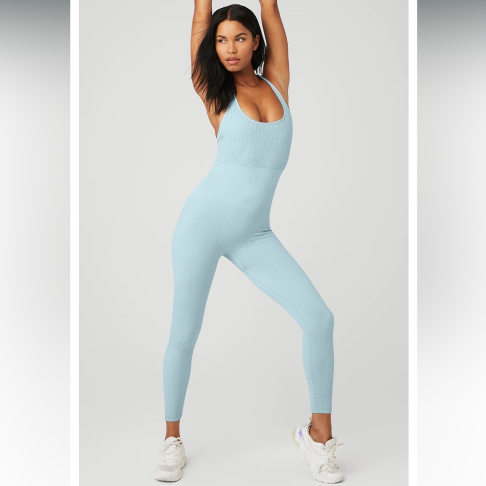 Alo yoga - seamless cable knit onesie - chalk blue - xs